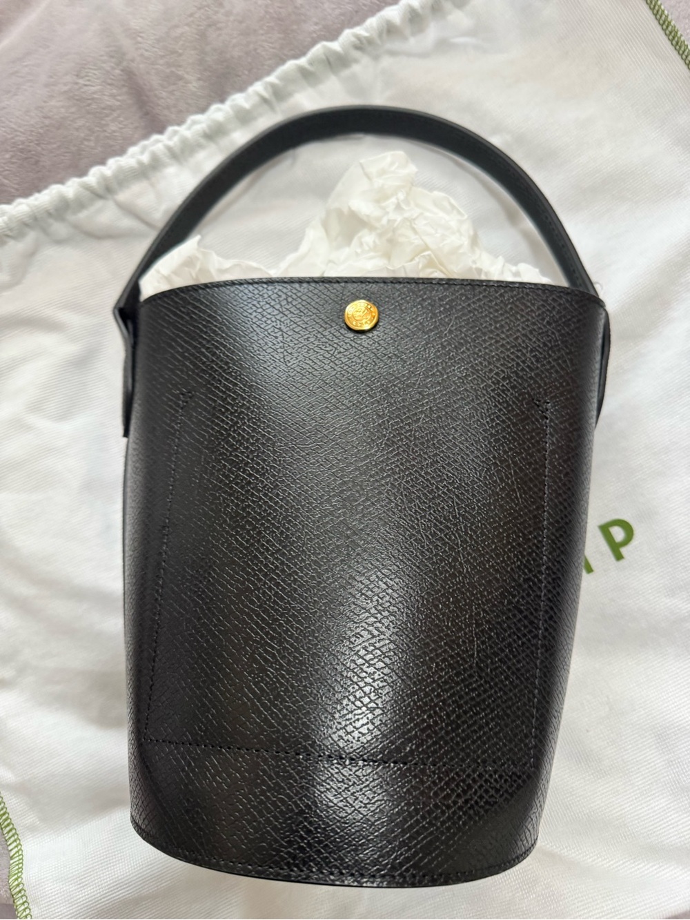 LONGCHAMP BUCKET BAG black Leather Bucket Bag with Top Handle - Picture 3 of 6